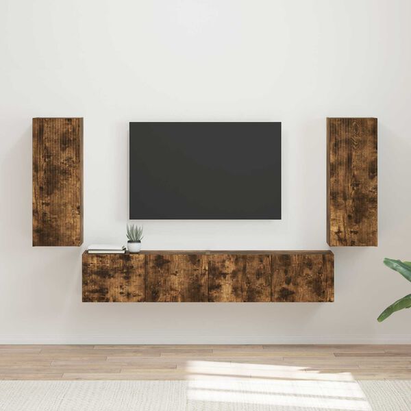 vidaXL Ensemble de meuble TV mural 4 pcs Ch&ecirc;ne fum&eacute; Bois d'ing&eacute;nierie