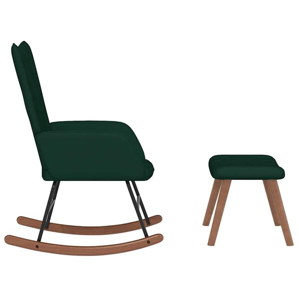 vidaXL Chaise &agrave; bascule avec repose-pied Vert fonc&eacute; Velours