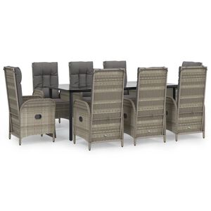 vidaXL Ensemble &agrave; manger de jardin 9pcs et coussins noir et gris