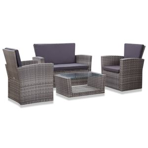 vidaXL Salon de jardin 4 pcs avec coussins r&eacute;sine tress&eacute;e gris