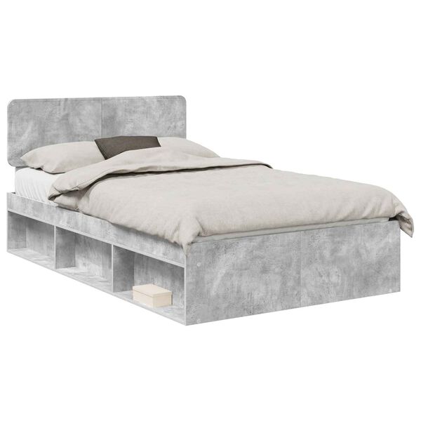 vidaXL Cadre de lit Gris B&eacute;ton 135 x 190 cm Pin massif