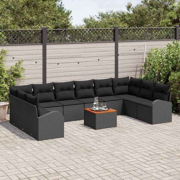 vidaXL Ensemble de canap&eacute; de jardin avec coussin 11 pcs Noir polyrotin
