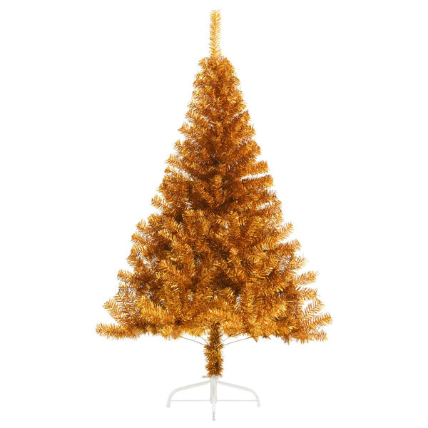 vidaXL Demi sapin de Noël artificiel avec support doré 150 cm PET