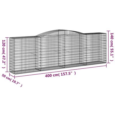 vidaXL Paniers à gabions arqués 2 pcs 400x50x120/140 cm Fer galvanisé