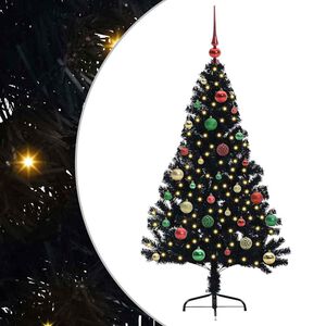 vidaXL Sapin de No&euml;l artificiel pr&eacute;-&eacute;clair&eacute; Noir 150 cm PVC