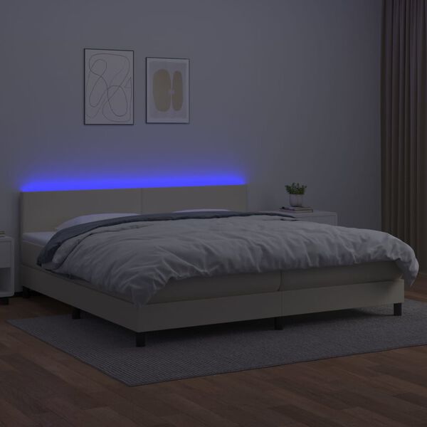 vidaXL Sommier &agrave; lattes de lit avec matelas et LED Cr&egrave;me 200x200 cm