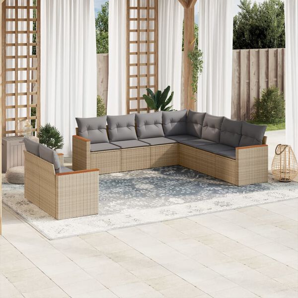 vidaXL Salon de jardin avec coussins 9 pcs beige r&eacute;sine tress&eacute;e