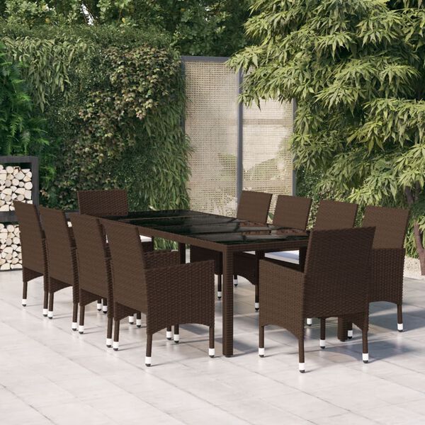 vidaXL Ensemble &agrave; Manger de jardin 11pcs poly rotin et bois solide