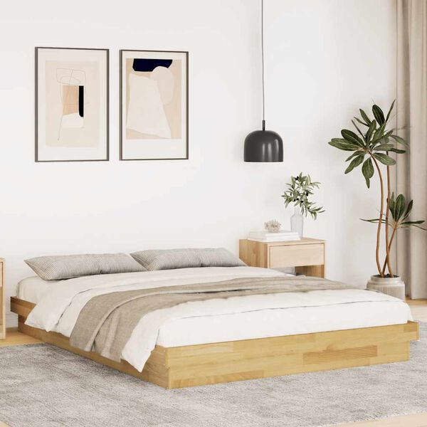 vidaXL Cadre de lit sans matelas 140x190 cm bois massif de ch&ecirc;ne