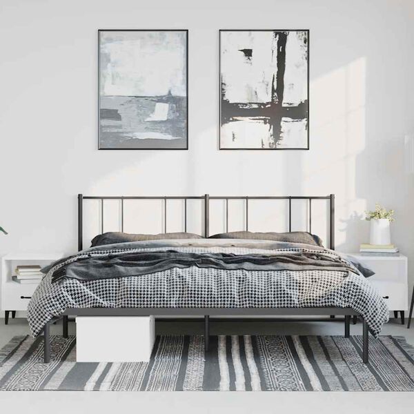 vidaXL Cadre de lit m&eacute;tal sans matelas avec t&ecirc;te de lit noir 193x203cm