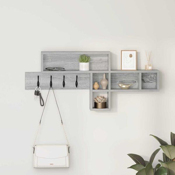 vidaXL Porte-manteau mural avec &eacute;tag&egrave;re Gris Sonoma 100 x 12 x 43,5 cm