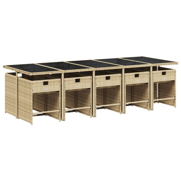 vidaXL Ensemble &agrave; manger de jardin et coussins 11 pcs beige poly rotin