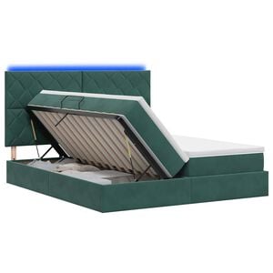 vidaXL Lit de rangement LED avec matelas Vert fonc&eacute; 200 x 200 cm