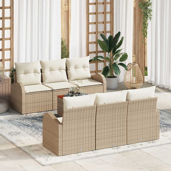 vidaXL Ensemble de canap&eacute; de jardin 7 pcs Beige et cr&egrave;me polyrotin