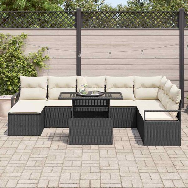 vidaXL Ensemble de canap&eacute; de jardin avec coussin 9 pcs Noir et cr&egrave;me