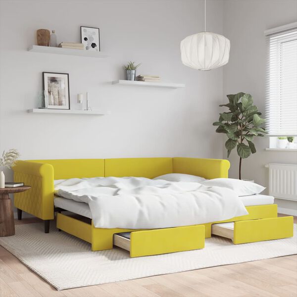 vidaXL Lit de jour avec gigogne et tiroirs jaune 100x200 cm velours