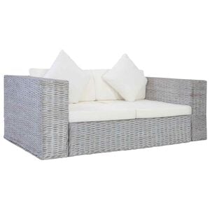 vidaXL Canap&eacute; &agrave; 2 places avec coussins Gris Rotin naturel