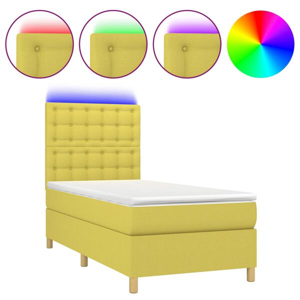 vidaXL Sommier &agrave; lattes de lit et matelas et LED Vert 90x190 cm Tissu