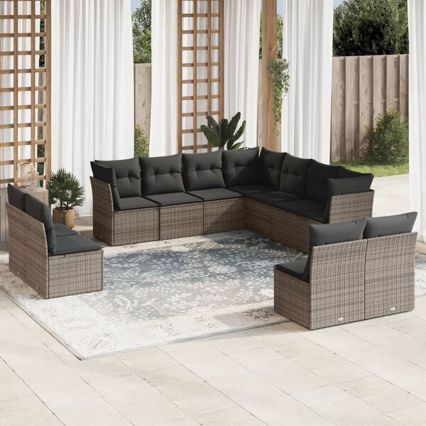 vidaXL Salon de jardin 11 pcs avec coussins gris r&eacute;sine tress&eacute;e