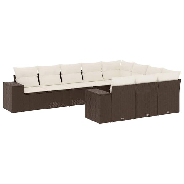 vidaXL Salon de jardin 10 pcs avec coussins marron r&eacute;sine tress&eacute;e