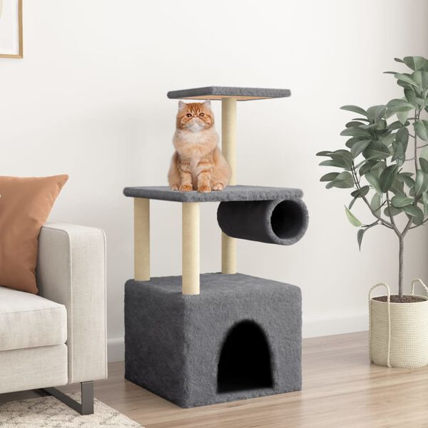 vidaXL Arbre &agrave; chat avec griffoirs en sisal gris fonc&eacute; 109,5 cm
