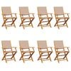 vidaXL Chaises pliantes 8 pi&egrave;ces, tissu taupe et bois massif