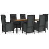 vidaXL Ensemble &agrave; manger de jardin coussins 7pcs Noir R&eacute;sine tress&eacute;e