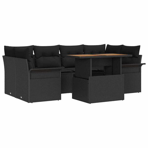 vidaXL Ensemble de canap&eacute; de jardin 7 pcs Noir Poly rotin