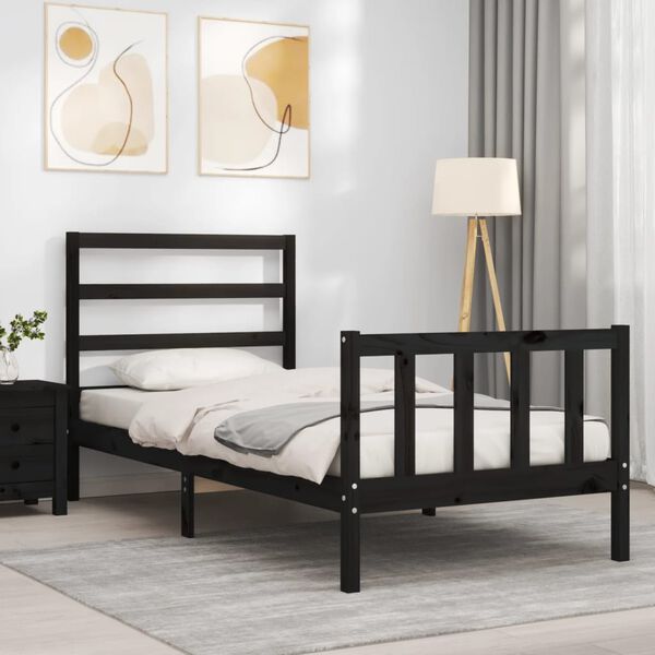 vidaXL Cadre de lit sans matelas noir 100x200 cm bois massif de pin