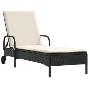 vidaXL Chaise longue avec roues et coussin noir r&eacute;sine tress&eacute;e