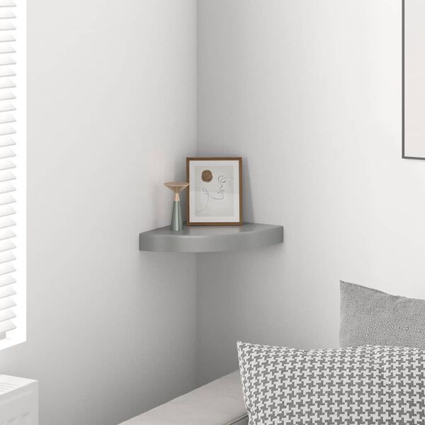 vidaXL &Eacute;tag&egrave;re d'angle flottante Gris brillant 25x25x3,8 cm MDF