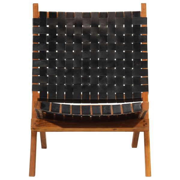vidaXL Chaise de relaxation pliable noir cuir v&eacute;ritable