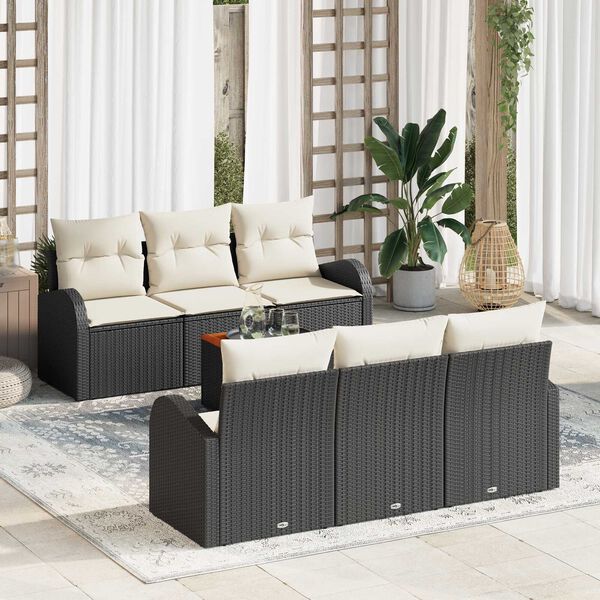 vidaXL Ensemble de canap&eacute; de jardin avec coussin 7 pcs Noir polyrotin