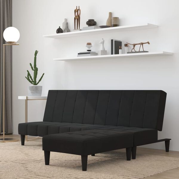 vidaXL Canap&eacute;-lit &agrave; 2 places avec tabouret Noir Tissu microfibre