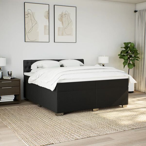 vidaXL Sommier &agrave; lattes de lit avec matelas Noir 200x200 cm Tissu