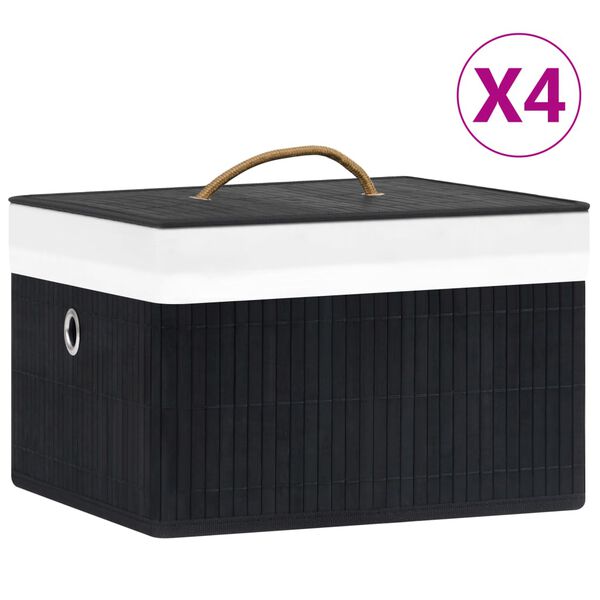 vidaXL Boîtes de rangement en bambou 4 pcs Noir