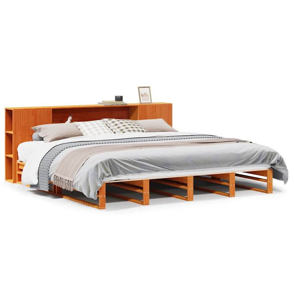 vidaXL Lit biblioth&egrave;que sans matelas cire marron 200x200cm bois massif