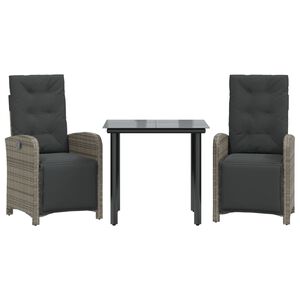 vidaXL Ensemble de bistro 3 pcs avec coussins gris r&eacute;sine tress&eacute;e