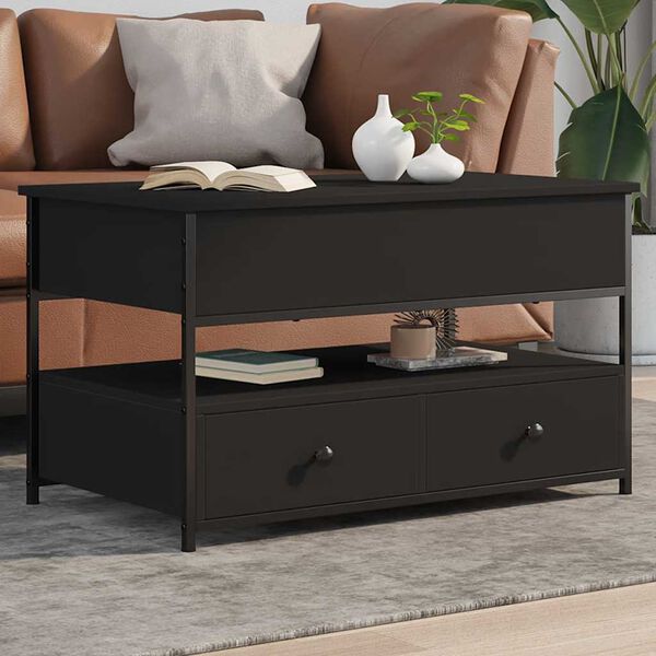 vidaXL Table basse noir 85x50x50 cm bois d'ing&eacute;nierie et m&eacute;tal