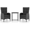 vidaXL Ensemble de bistro de jardin 3 pcs R&eacute;sine tress&eacute;e et verre Noir