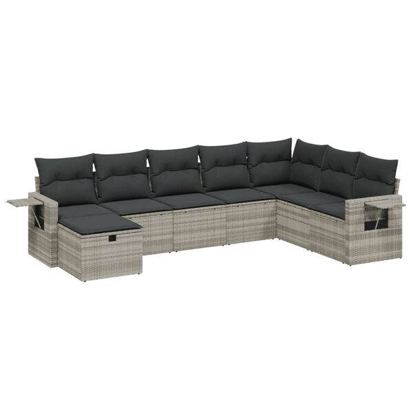 vidaXL Salon de jardin 8 pcs avec coussins gris clair r&eacute;sine tress&eacute;e