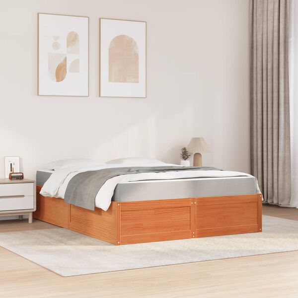 vidaXL Lit avec matelas cire marron 140x200 cm bois massif de pin