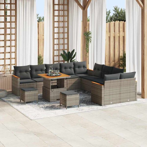vidaXL Ensemble de canap&eacute; de jardin avec coussin 13 pcs Gris polyrotin