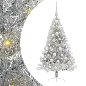 vidaXL Sapin de No&euml;l artificiel pr&eacute;-&eacute;clair&eacute; Argent 120 cm PET