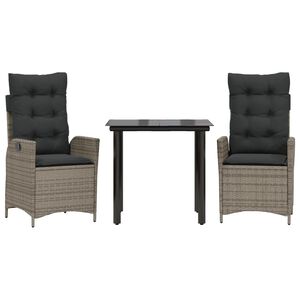 vidaXL Ensemble &agrave; manger de jardin 3 pcs coussins gris r&eacute;sine tress&eacute;e