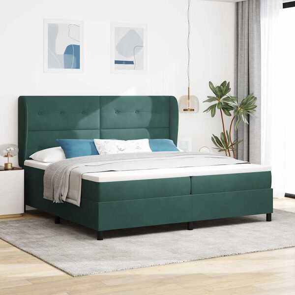 vidaXL Lit &agrave; ressorts avec matelas Vert fonc&eacute; 200 x 200 cm Polyester