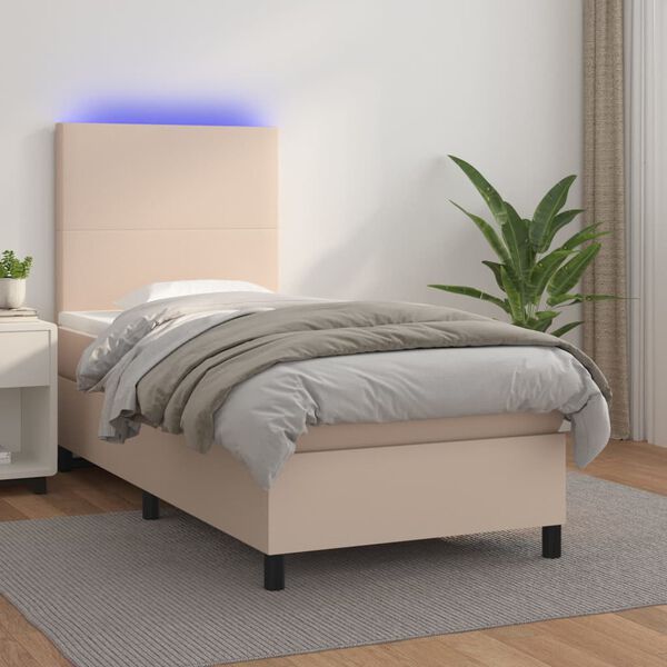 vidaXL Sommier &agrave; lattes de lit avec matelas et LED Cappuccino 80x200cm