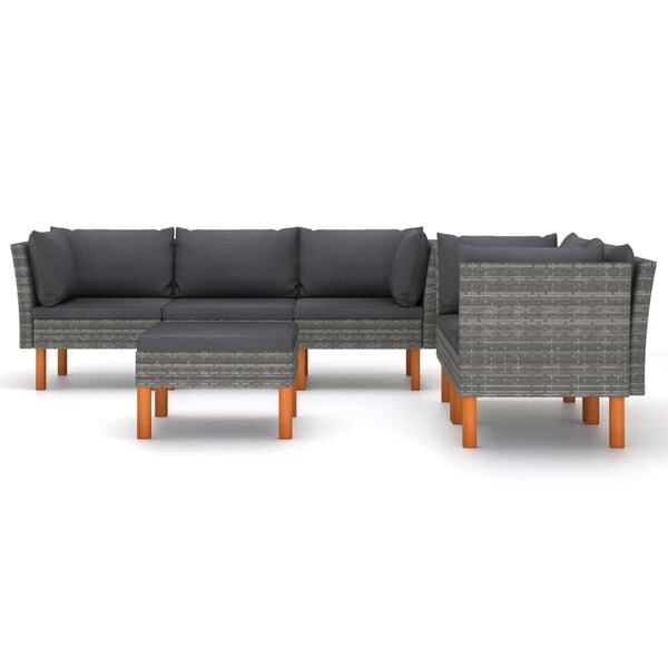 vidaXL Salon de jardin 6 pcs avec coussins R&eacute;sine tress&eacute;e Gris