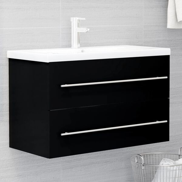 vidaXL Armoire d'&eacute;vier avec lavabo int&eacute;gr&eacute; Noir Agglom&eacute;r&eacute;
