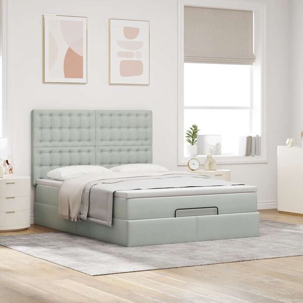 vidaXL Cadre de lit ottoman et matelas gris clair 140x190 velours